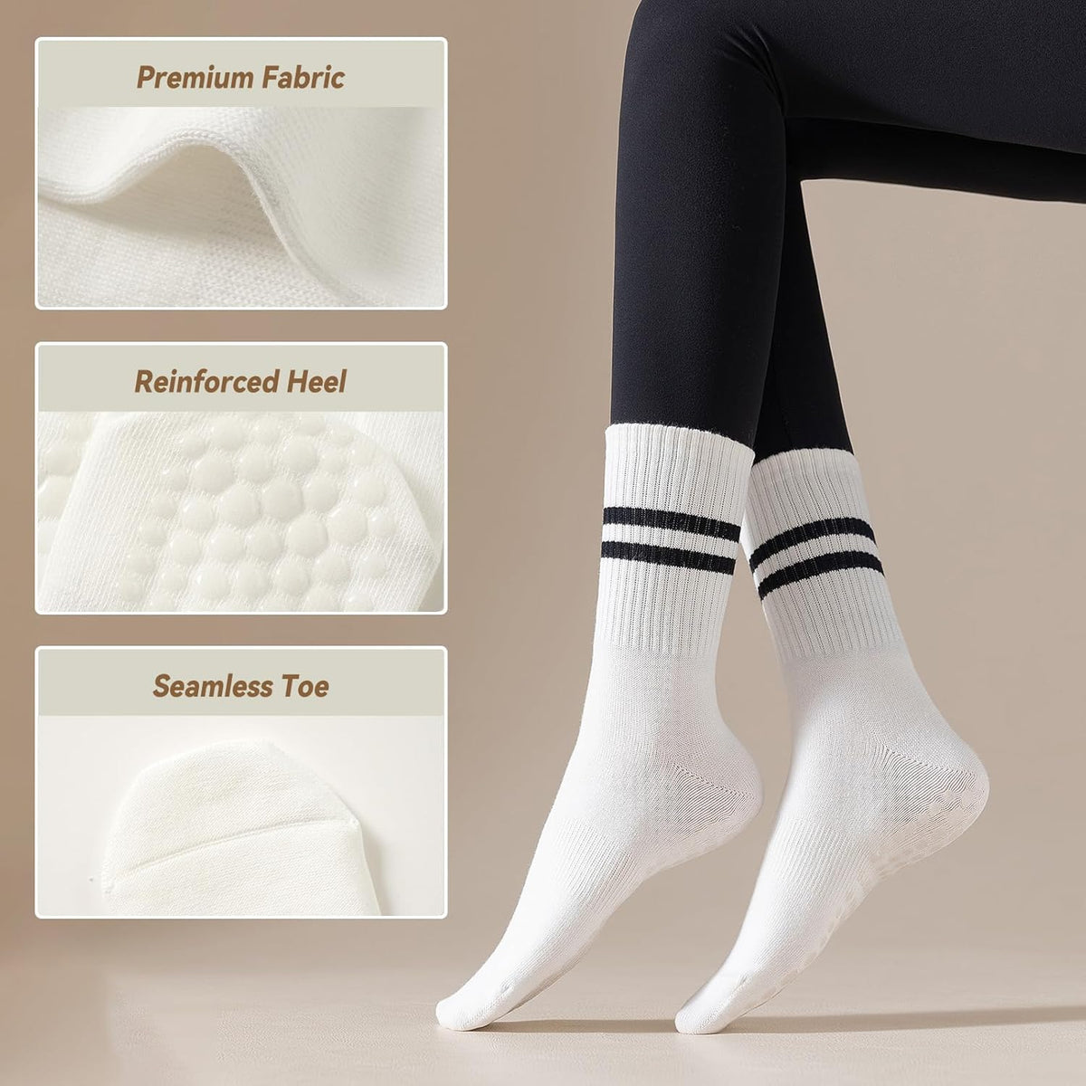 Pilates Socks with Grips for Women, 4 Pairs Non Slip Grippy Socks