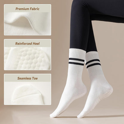 Pilates Socks with Grips for Women, 4 Pairs Non Slip Grippy Socks