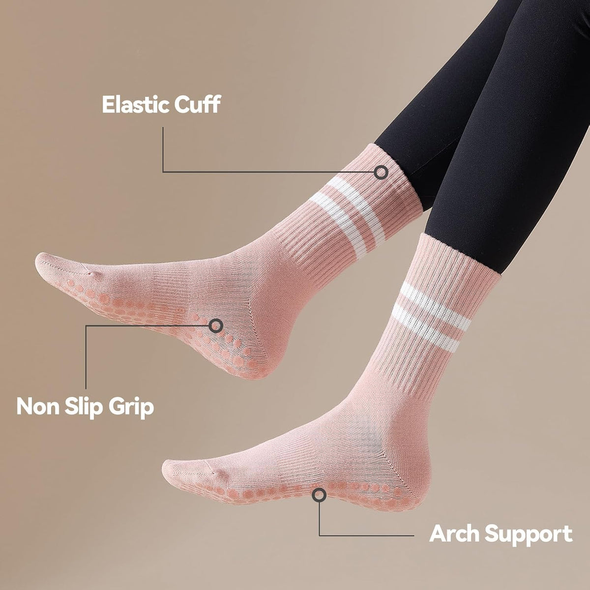 Pilates Socks with Grips for Women, 4 Pairs Non Slip Grippy Socks