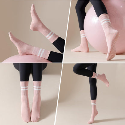 Pilates Socks with Grips for Women, 4 Pairs Non Slip Grippy Socks