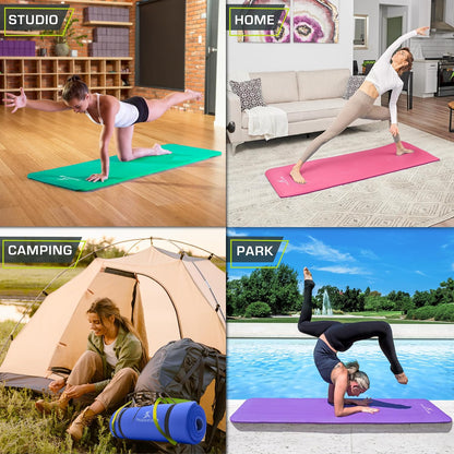 Extra Thick Yoga and Pilates Mat, 71-inch Long High Density Exercise Mat with Comfort Foam and Carrying Strap