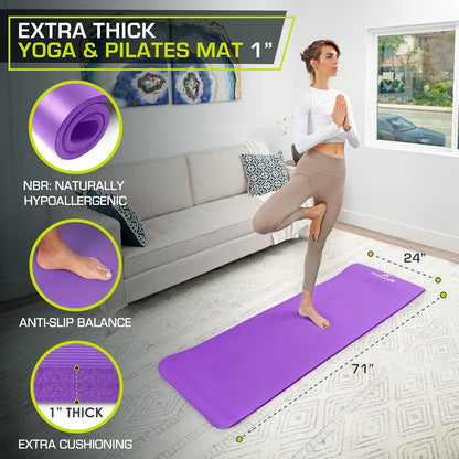 Extra Thick Yoga and Pilates Mat, 71-inch Long High Density Exercise Mat with Comfort Foam and Carrying Strap
