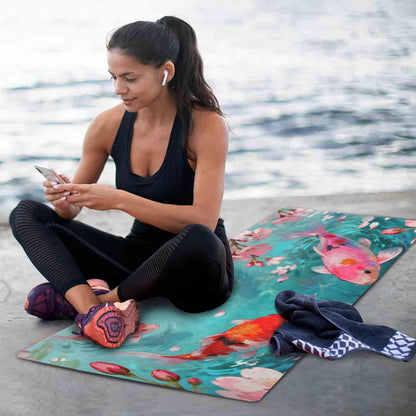 Cherry Blossom kois Fish travel yoga mat for pilates printed, non slip, yoga non slip towel with bags tapete para ejercicio 71x26 inches