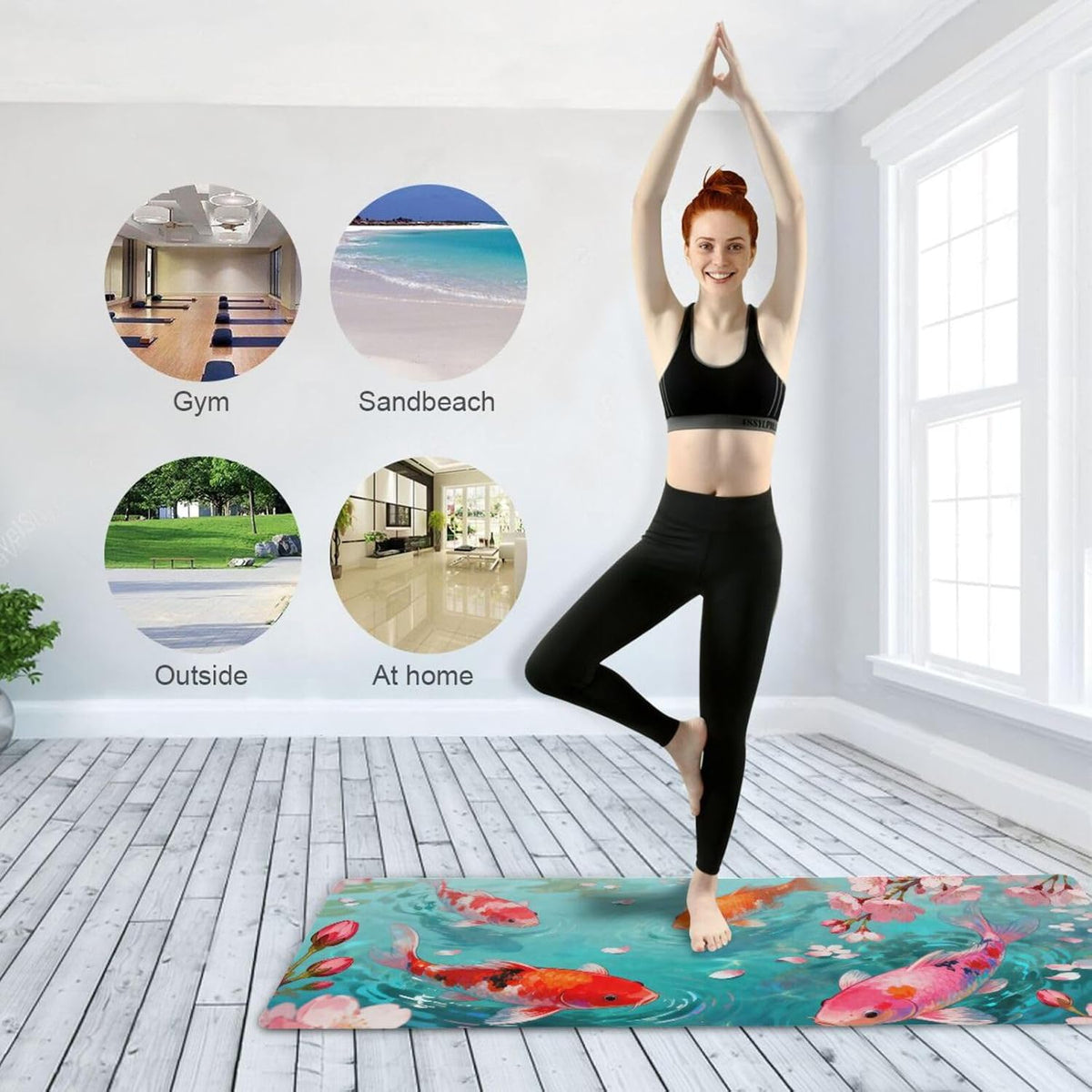Cherry Blossom kois Fish travel yoga mat for pilates printed, non slip, yoga non slip towel with bags tapete para ejercicio 71x26 inches