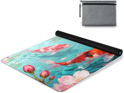 Cherry Blossom kois Fish travel yoga mat for pilates printed, non slip, yoga non slip towel with bags tapete para ejercicio 71x26 inches
