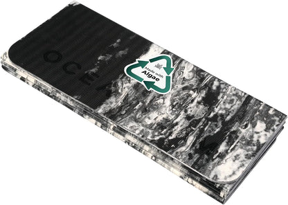 Travel Workout Mat – 0.3" Thick Folding Exercise Mat for Yoga, Pilates, & Fitness – Non-Slip with Cotton Carrying Strap, Made with Sustainable Algae Foam – 24" x 72" (Black Marbled)