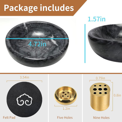 Natural Marble Incense Burner, Handmade Incense Stick Incense Burner Reflux Burner, Ideal for use in Meditation, Incense Smokers and Decoration. (Black)