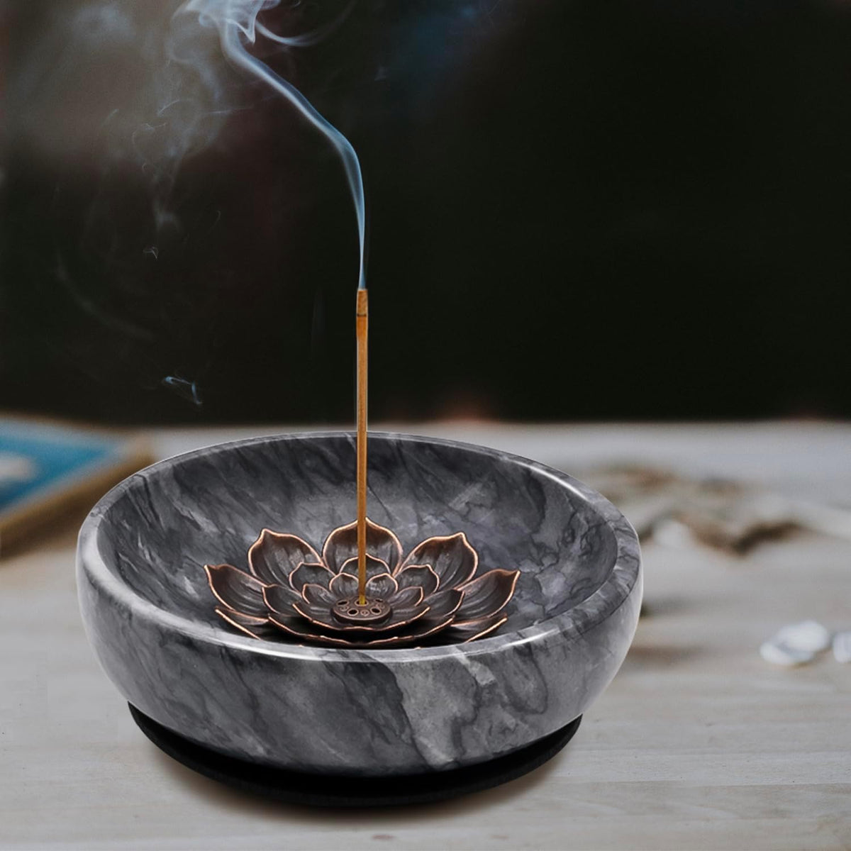 Natural Marble Incense Burner, Handmade Incense Stick Incense Burner Reflux Burner, Ideal for use in Meditation, Incense Smokers and Decoration. (Black)