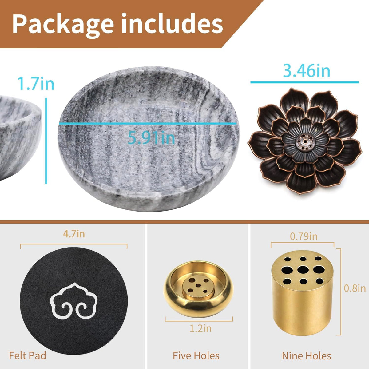 Natural Marble Incense Burner, Handmade Incense Stick Incense Burner Reflux Burner, Ideal for use in Meditation, Incense Smokers and Decoration. (Black)