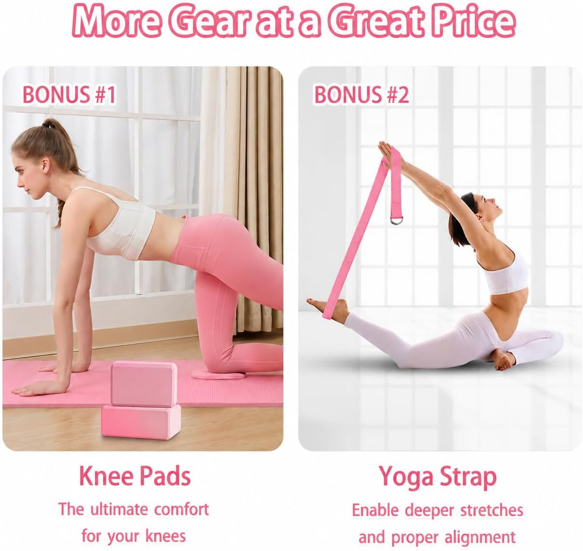2 Yoga Blocks Supportive Accessories including 2 Knee Pads, 2 With Strap To Put Less Weight On Wrists, 1 Muscle Massage Roller, 2 Pair of Non-Slip Pilates Socks, 1 GYM Bag, Durable Versatile Yoga Brick Exercise Set of 10