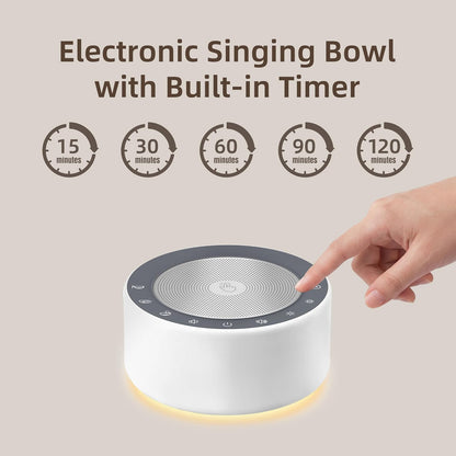 Tibetan Meditation Singing Bowl Sound Machine, 11 Authentic Singing Bowl & Relaxing Sounds, Premium Wood-Style Design, 7-Color Night Light, Timer & Memory, for Meditation, Yoga, Sleep & Mindfulness