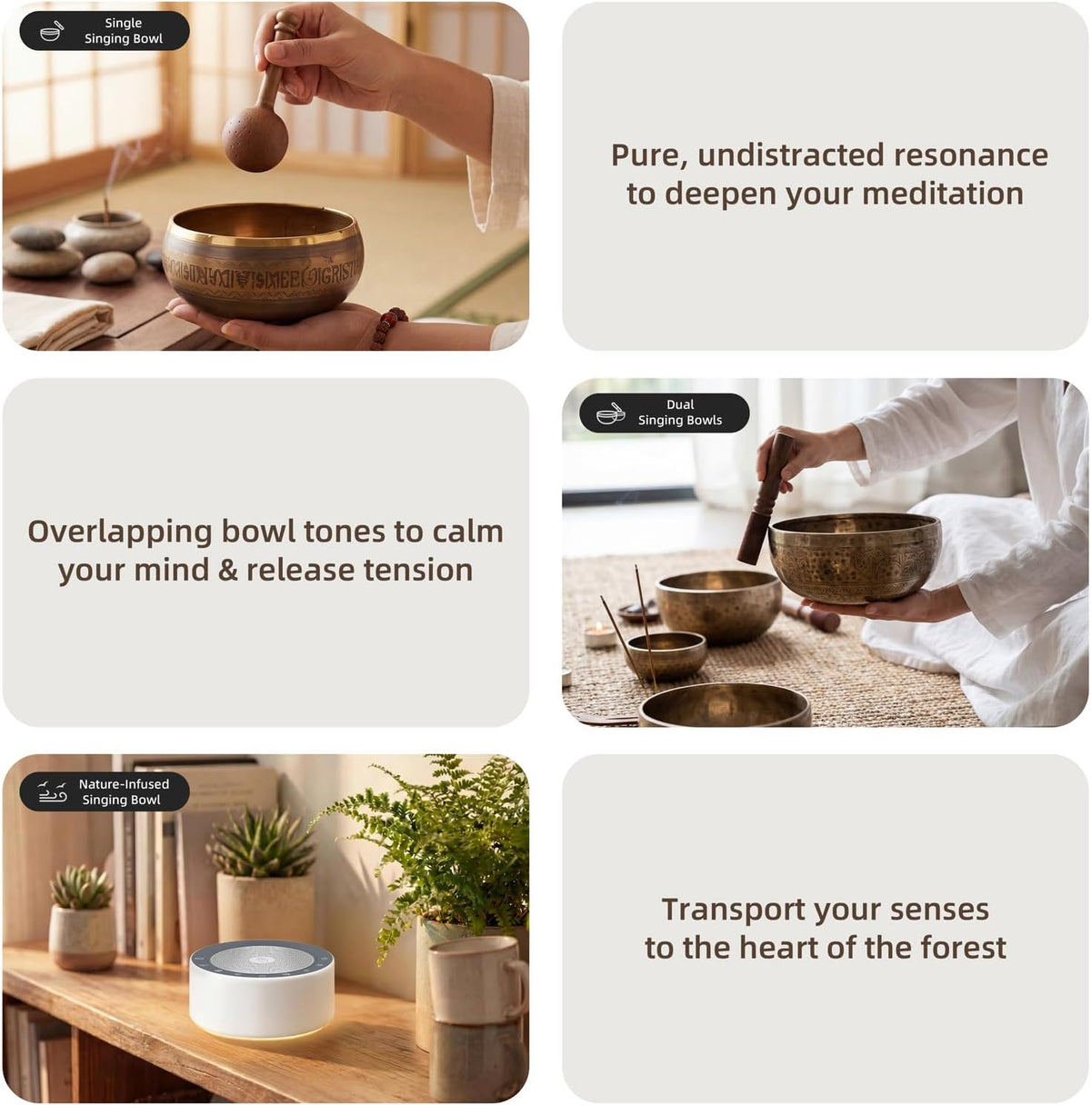 Tibetan Meditation Singing Bowl Sound Machine, 11 Authentic Singing Bowl & Relaxing Sounds, Premium Wood-Style Design, 7-Color Night Light, Timer & Memory, for Meditation, Yoga, Sleep & Mindfulness