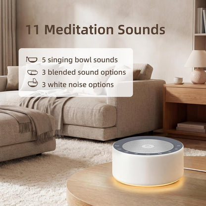 Tibetan Meditation Singing Bowl Sound Machine, 11 Authentic Singing Bowl & Relaxing Sounds, Premium Wood-Style Design, 7-Color Night Light, Timer & Memory, for Meditation, Yoga, Sleep & Mindfulness