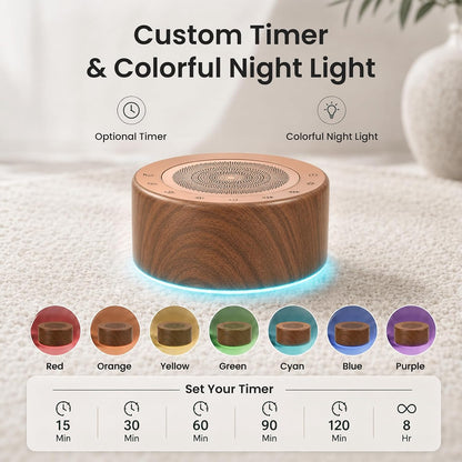 Tibetan Meditation Singing Bowl Sound Machine, 11 Authentic Singing Bowl & Relaxing Sounds, Premium Wood-Style Design, 7-Color Night Light, Timer & Memory, for Meditation, Yoga, Sleep & Mindfulness
