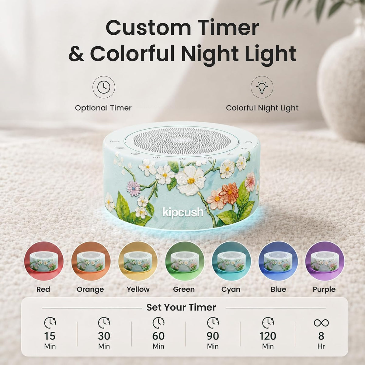 Tibetan Meditation Singing Bowl Sound Machine, 11 Authentic Singing Bowl & Relaxing Sounds, Premium Wood-Style Design, 7-Color Night Light, Timer & Memory, for Meditation, Yoga, Sleep & Mindfulness