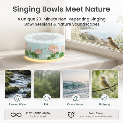 Tibetan Meditation Singing Bowl Sound Machine, 11 Authentic Singing Bowl & Relaxing Sounds, Premium Wood-Style Design, 7-Color Night Light, Timer & Memory, for Meditation, Yoga, Sleep & Mindfulness
