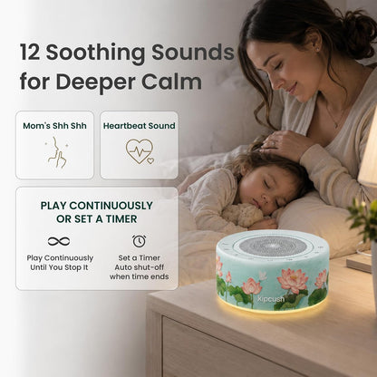 Tibetan Meditation Singing Bowl Sound Machine, 11 Authentic Singing Bowl & Relaxing Sounds, Premium Wood-Style Design, 7-Color Night Light, Timer & Memory, for Meditation, Yoga, Sleep & Mindfulness