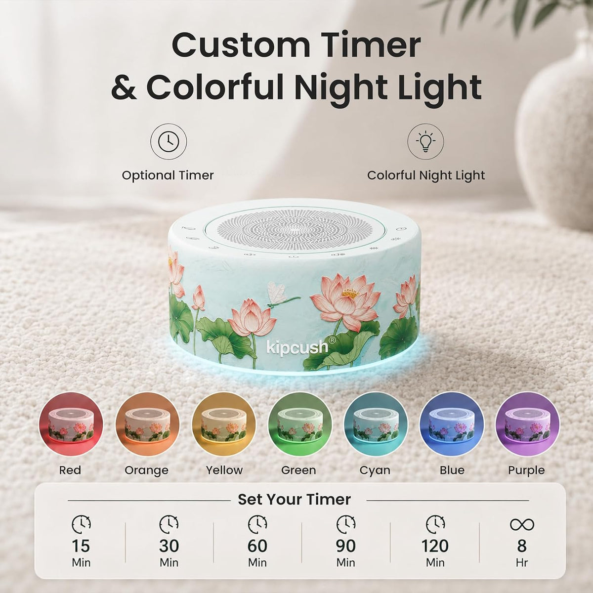 Tibetan Meditation Singing Bowl Sound Machine, 11 Authentic Singing Bowl & Relaxing Sounds, Premium Wood-Style Design, 7-Color Night Light, Timer & Memory, for Meditation, Yoga, Sleep & Mindfulness