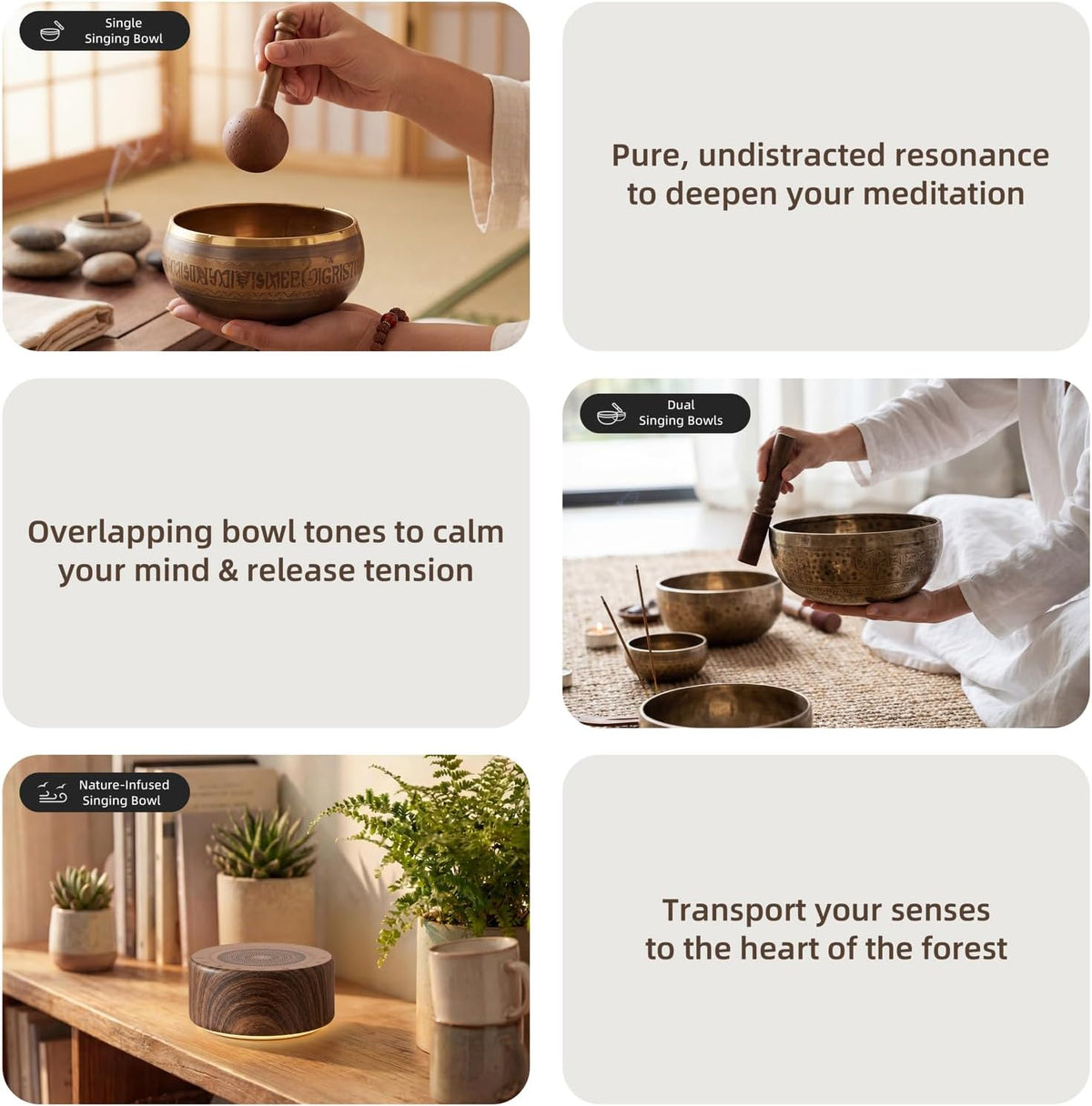 Tibetan Meditation Singing Bowl Sound Machine, 11 Authentic Singing Bowl & Relaxing Sounds, Premium Wood-Style Design, 7-Color Night Light, Timer & Memory, for Meditation, Yoga, Sleep & Mindfulness