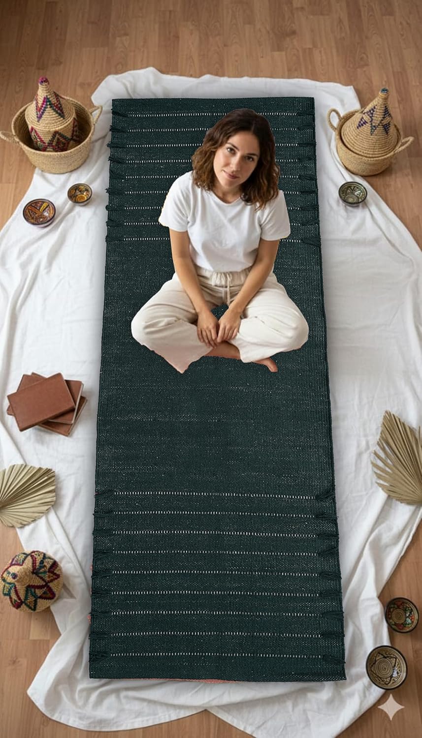 Indian Handmade 100% Organic Cotton Yoga Mat, Hand Woven Rug, Yoga Mat For Everyday Fitness at Home Comfortable Foldable Long Mat