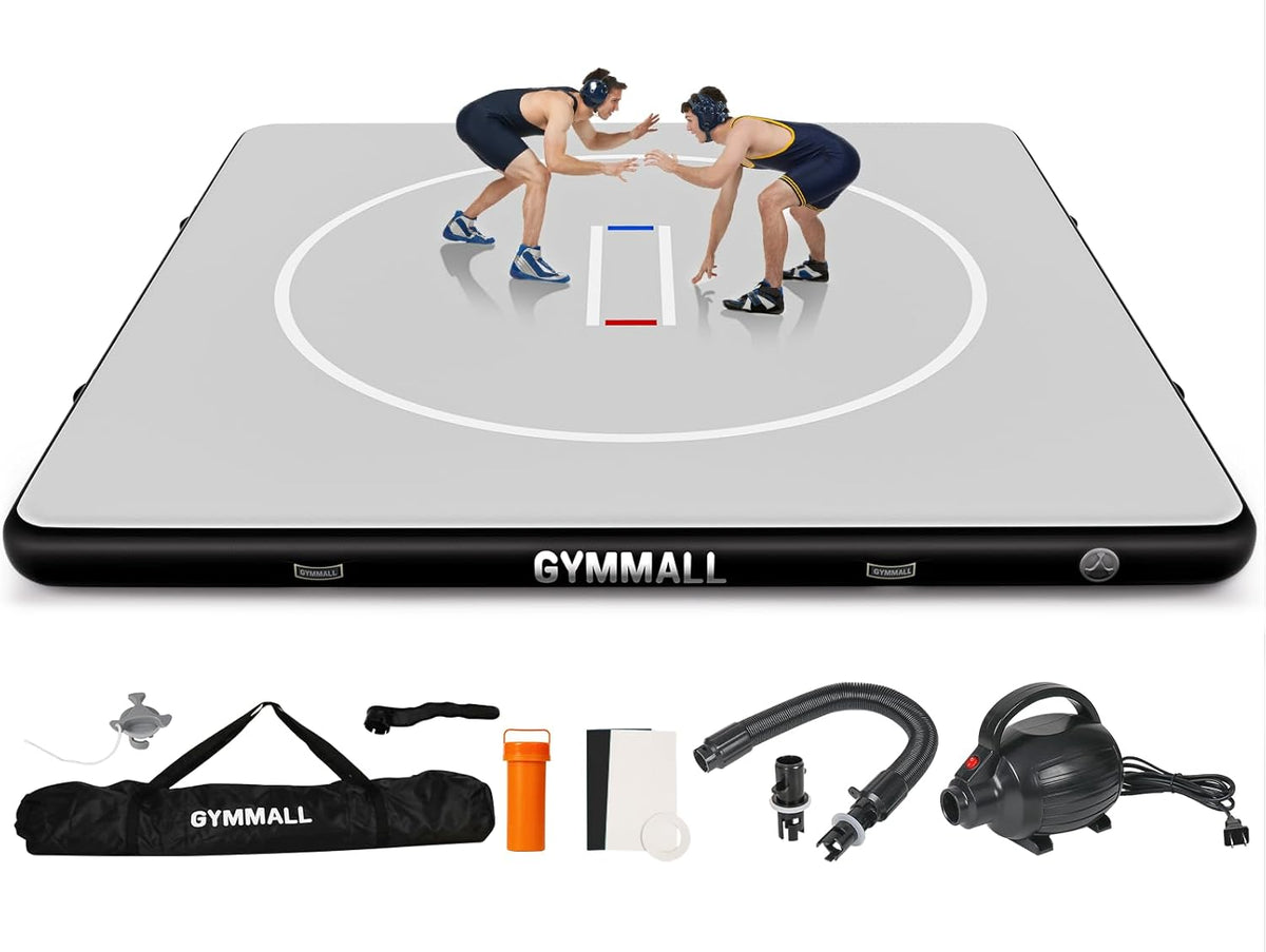Wrestling Mat Inflatable 5FT/6.6FT/10FT/13FT/16.5FT, Foldable 4" Thick Jiu Jitsu Mats for Home Outdoor Indoor, Waterproof PVC Mat for Gymnastics, Water Yoga, PE Training, BJJ, MMA, Grappling
