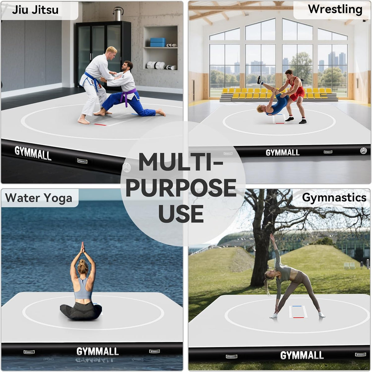 Wrestling Mat Inflatable 5FT/6.6FT/10FT/13FT/16.5FT, Foldable 4" Thick Jiu Jitsu Mats for Home Outdoor Indoor, Waterproof PVC Mat for Gymnastics, Water Yoga, PE Training, BJJ, MMA, Grappling