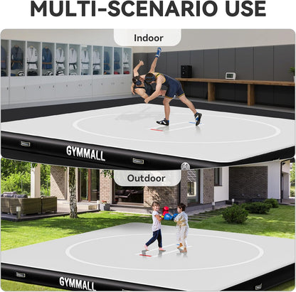 Wrestling Mat Inflatable 5FT/6.6FT/10FT/13FT/16.5FT, Foldable 4" Thick Jiu Jitsu Mats for Home Outdoor Indoor, Waterproof PVC Mat for Gymnastics, Water Yoga, PE Training, BJJ, MMA, Grappling