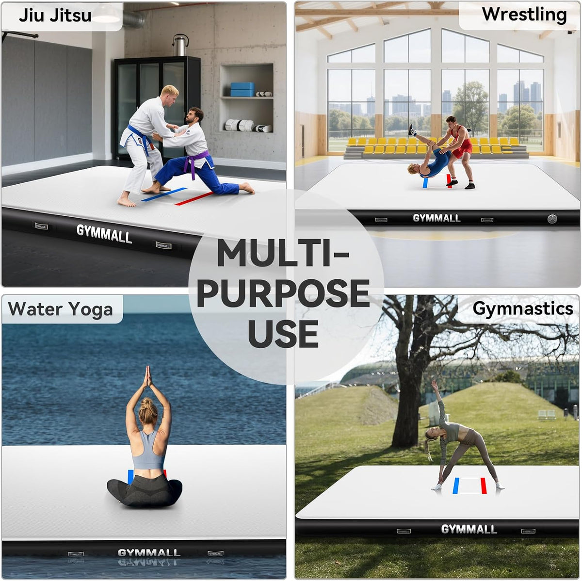 Wrestling Mat Inflatable 5FT/6.6FT/10FT/13FT/16.5FT, Foldable 4" Thick Jiu Jitsu Mats for Home Outdoor Indoor, Waterproof PVC Mat for Gymnastics, Water Yoga, PE Training, BJJ, MMA, Grappling