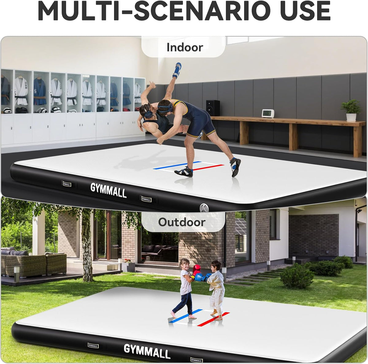 Wrestling Mat Inflatable 5FT/6.6FT/10FT/13FT/16.5FT, Foldable 4" Thick Jiu Jitsu Mats for Home Outdoor Indoor, Waterproof PVC Mat for Gymnastics, Water Yoga, PE Training, BJJ, MMA, Grappling