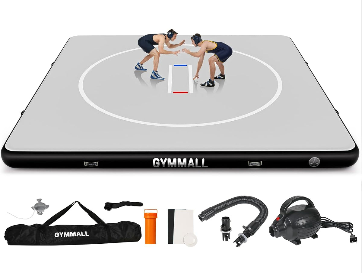 Wrestling Mat Inflatable 5FT/6.6FT/10FT/13FT/16.5FT, Foldable 4" Thick Jiu Jitsu Mats for Home Outdoor Indoor, Waterproof PVC Mat for Gymnastics, Water Yoga, PE Training, BJJ, MMA, Grappling