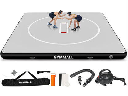 Wrestling Mat Inflatable 5FT/6.6FT/10FT/13FT/16.5FT, Foldable 4" Thick Jiu Jitsu Mats for Home Outdoor Indoor, Waterproof PVC Mat for Gymnastics, Water Yoga, PE Training, BJJ, MMA, Grappling