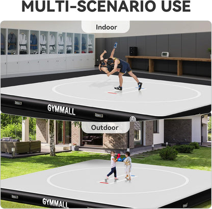 Wrestling Mat Inflatable 5FT/6.6FT/10FT/13FT/16.5FT, Foldable 4" Thick Jiu Jitsu Mats for Home Outdoor Indoor, Waterproof PVC Mat for Gymnastics, Water Yoga, PE Training, BJJ, MMA, Grappling