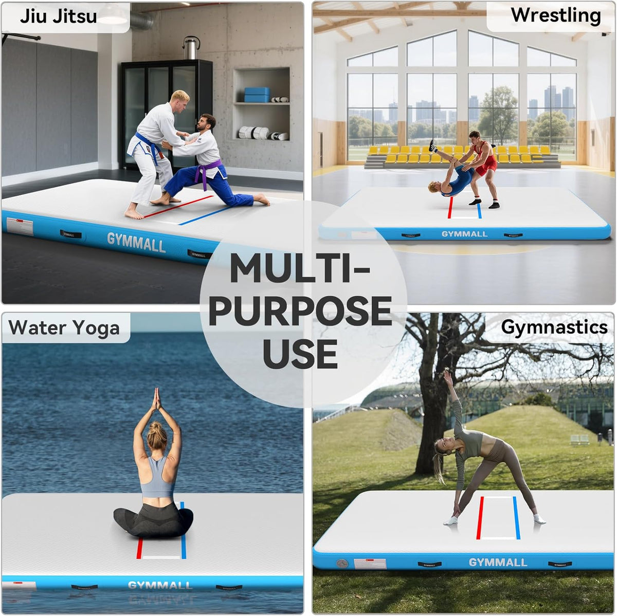 Wrestling Mat Inflatable 5FT/6.6FT/10FT/13FT/16.5FT, Foldable 4" Thick Jiu Jitsu Mats for Home Outdoor Indoor, Waterproof PVC Mat for Gymnastics, Water Yoga, PE Training, BJJ, MMA, Grappling
