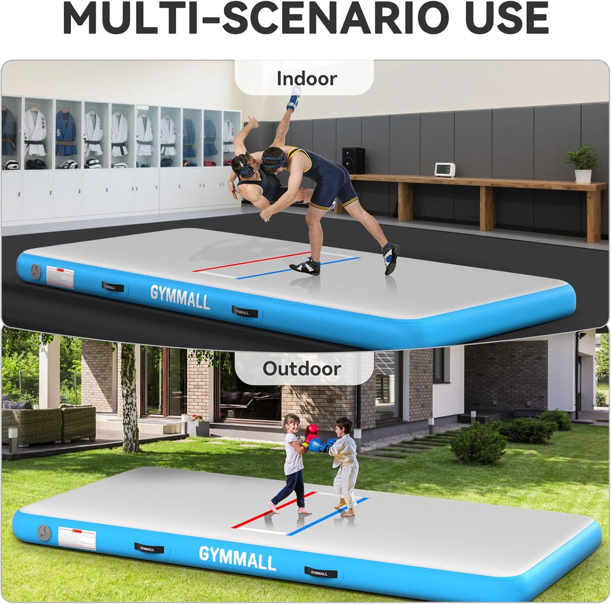 Wrestling Mat Inflatable 5FT/6.6FT/10FT/13FT/16.5FT, Foldable 4" Thick Jiu Jitsu Mats for Home Outdoor Indoor, Waterproof PVC Mat for Gymnastics, Water Yoga, PE Training, BJJ, MMA, Grappling