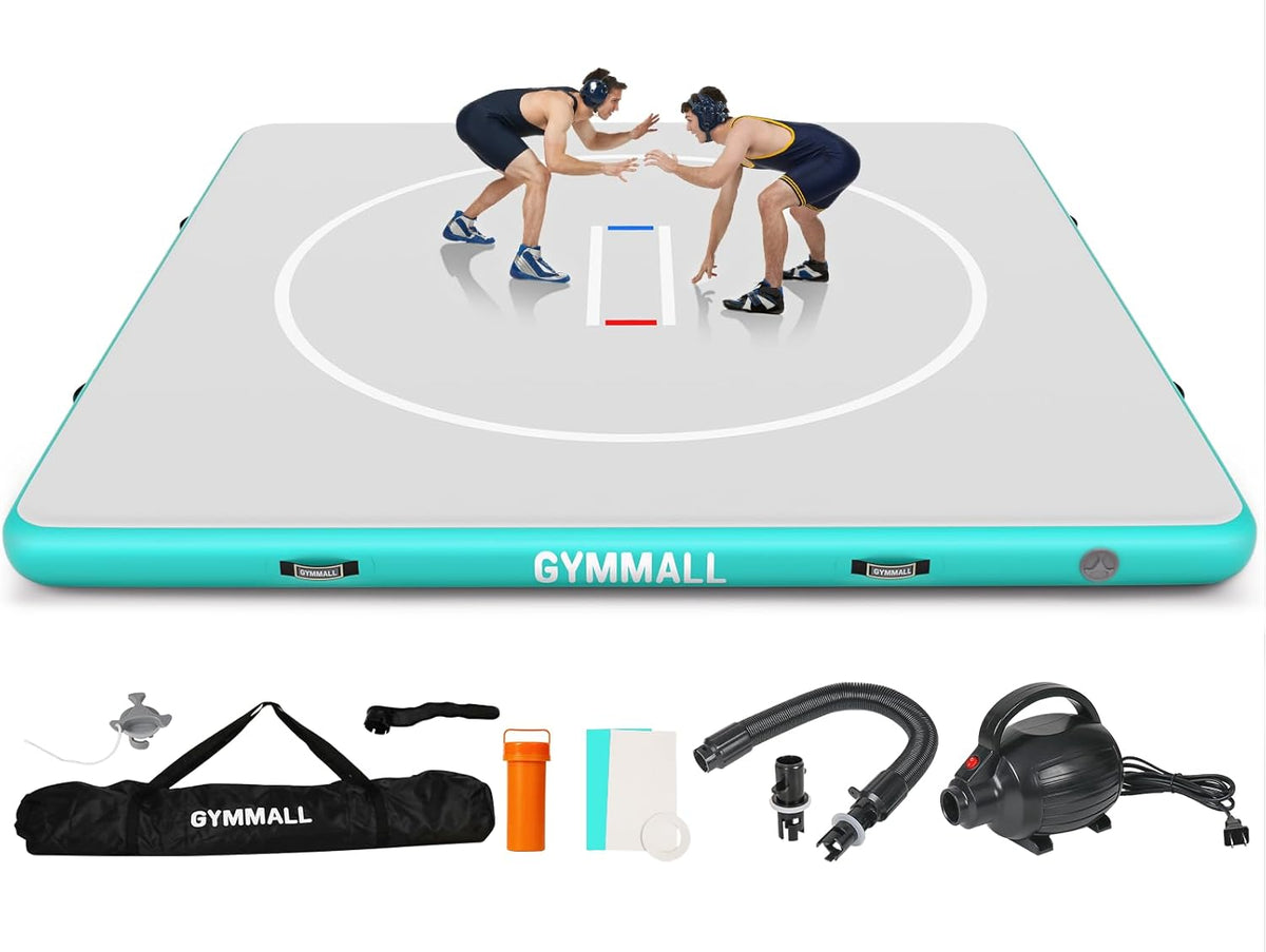 Wrestling Mat Inflatable 5FT/6.6FT/10FT/13FT/16.5FT, Foldable 4" Thick Jiu Jitsu Mats for Home Outdoor Indoor, Waterproof PVC Mat for Gymnastics, Water Yoga, PE Training, BJJ, MMA, Grappling