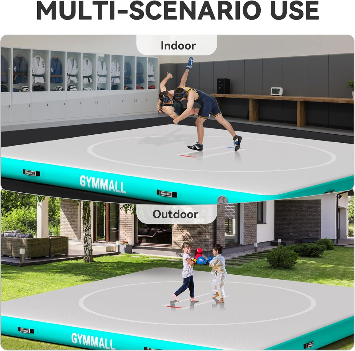 Wrestling Mat Inflatable 5FT/6.6FT/10FT/13FT/16.5FT, Foldable 4" Thick Jiu Jitsu Mats for Home Outdoor Indoor, Waterproof PVC Mat for Gymnastics, Water Yoga, PE Training, BJJ, MMA, Grappling