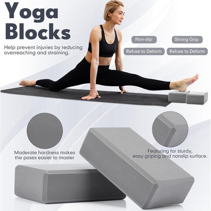 14 Pcs Yoga Kits for Home Workouts Pilates Equipment Set for Women Beginners, Hot Yoga Towel Blocks Strap, Knee Pad, Resistance Loop Exercise Band, Massage Lacrosse Ball, Pilates Ball
