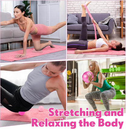 14 Pcs Yoga Kits for Home Workouts Pilates Equipment Set for Women Beginners, Hot Yoga Towel Blocks Strap, Knee Pad, Resistance Loop Exercise Band, Massage Lacrosse Ball, Pilates Ball