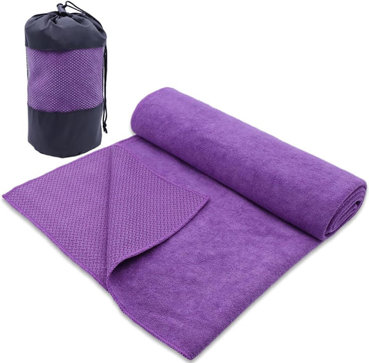 Hot Yoga Towel Non-Slip Yoga Mat with Grip Dot Towel Ultra-Absorbent Microfiber Towel for Hot Yoga, Pilates, Bikram and Workout Gear 24"x 72"
