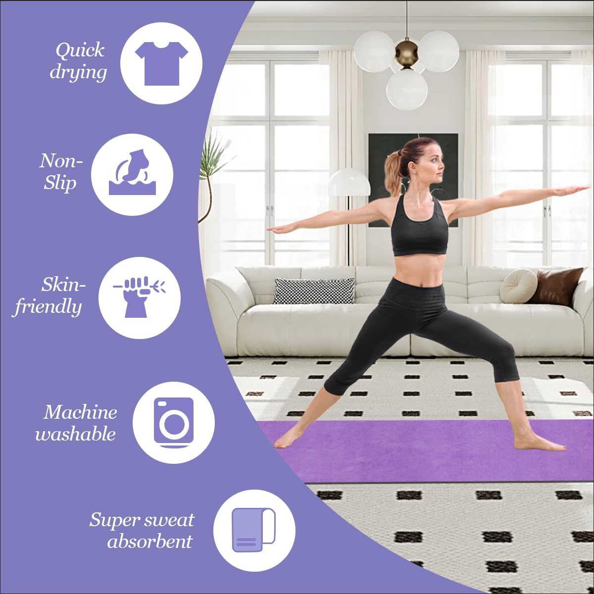 Hot Yoga Towel Non-Slip Yoga Mat with Grip Dot Towel Ultra-Absorbent Microfiber Towel for Hot Yoga, Pilates, Bikram and Workout Gear 24"x 72"