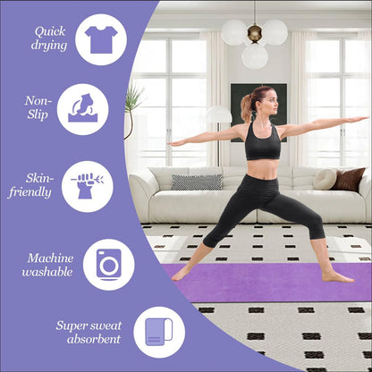 Hot Yoga Towel Non-Slip Yoga Mat with Grip Dot Towel Ultra-Absorbent Microfiber Towel for Hot Yoga, Pilates, Bikram and Workout Gear 24"x 72"