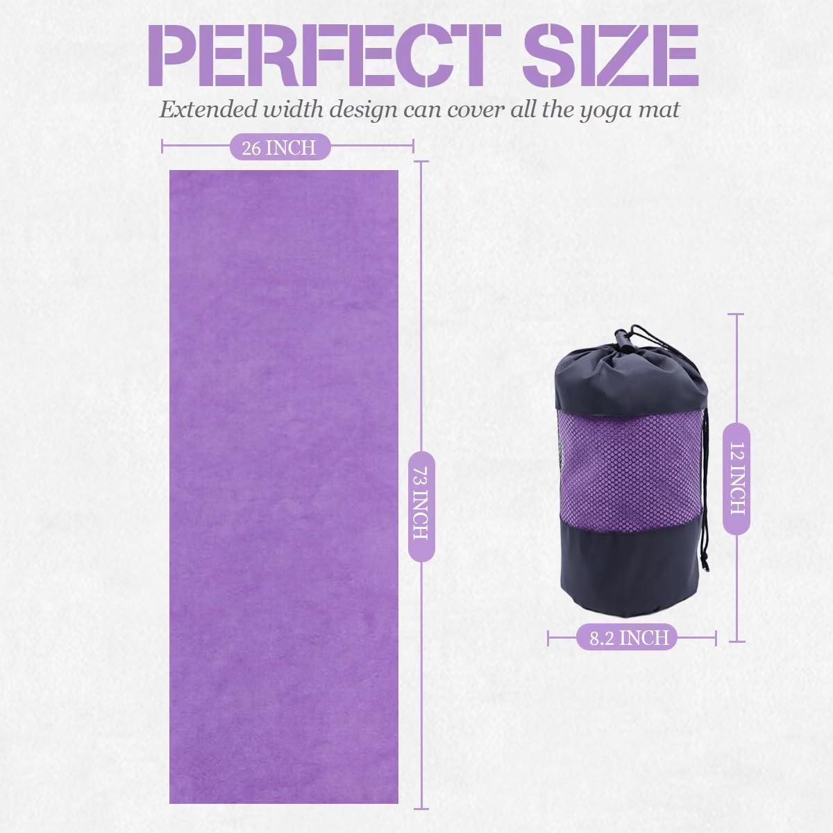 Hot Yoga Towel Non-Slip Yoga Mat with Grip Dot Towel Ultra-Absorbent Microfiber Towel for Hot Yoga, Pilates, Bikram and Workout Gear 24"x 72"