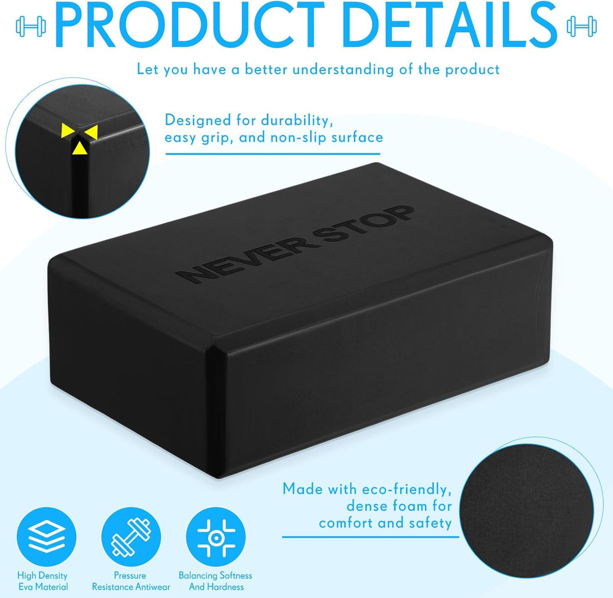 Yoga Blocks Non Slip Pilates Brick Foam Blocks | EVA, Lightweight Waterproof, Beveled Edges, Dance Gymnastics Workout Fitness Props Tool, Stretching Meditation and Exercise
