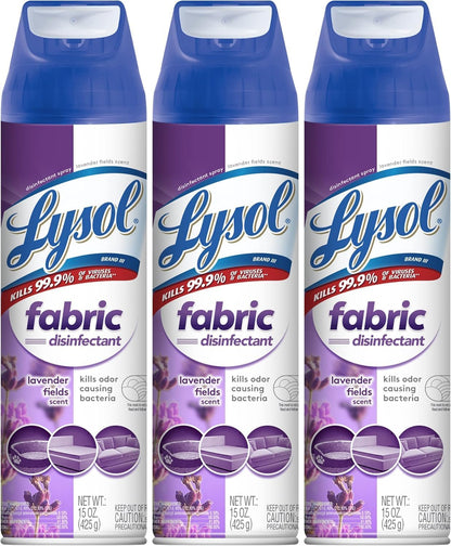 Fabric Disinfectant Spray, Sanitizing and Antibacterial Spray, For Disinfecting and Deodorizing Soft Furnishings, Lavender Fields 15 Fl. Oz (Pack of 3)