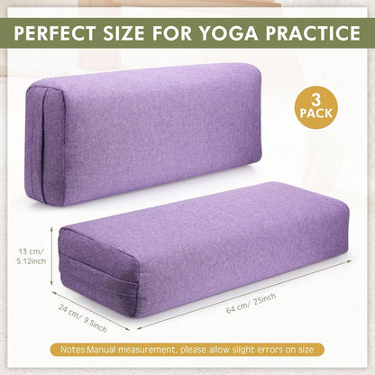3 Pack Yoga Bolster Pillow for Restorative 25" x 9" x 5" Meditation Pillow Rectangular Lightweight Yoga Pillow Cushion with Handle, Washable Cover Yoga Accessories