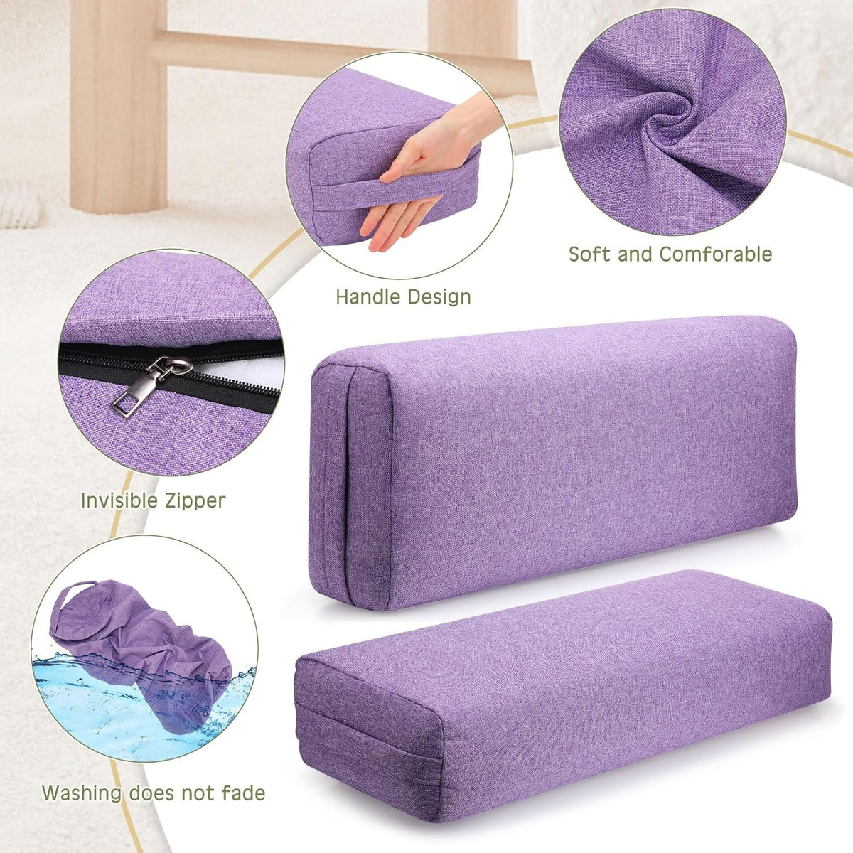 3 Pack Yoga Bolster Pillow for Restorative 25" x 9" x 5" Meditation Pillow Rectangular Lightweight Yoga Pillow Cushion with Handle, Washable Cover Yoga Accessories
