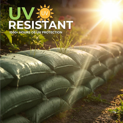 Empty Sandbags Military Green with Ties 14" x 26" - Woven Polypropylene Extra Heavy Duty Sand Bags Flood Protection