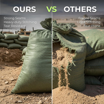 Empty Sandbags Military Green with Ties 14" x 26" - Woven Polypropylene Extra Heavy Duty Sand Bags Flood Protection