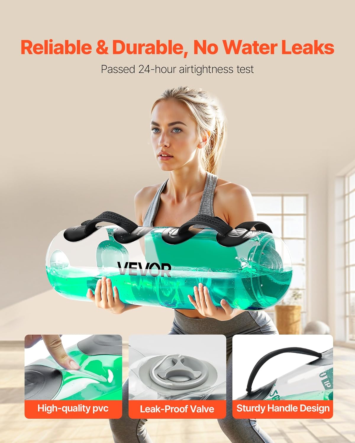 Water Weights Aqua Bag, Large Aqua Bags for Workout, Adjustable Portable Stability Fitness & Full Body Exercise Equipment, for Strength Core and Balance Training, Home Gym Exercise, Clear