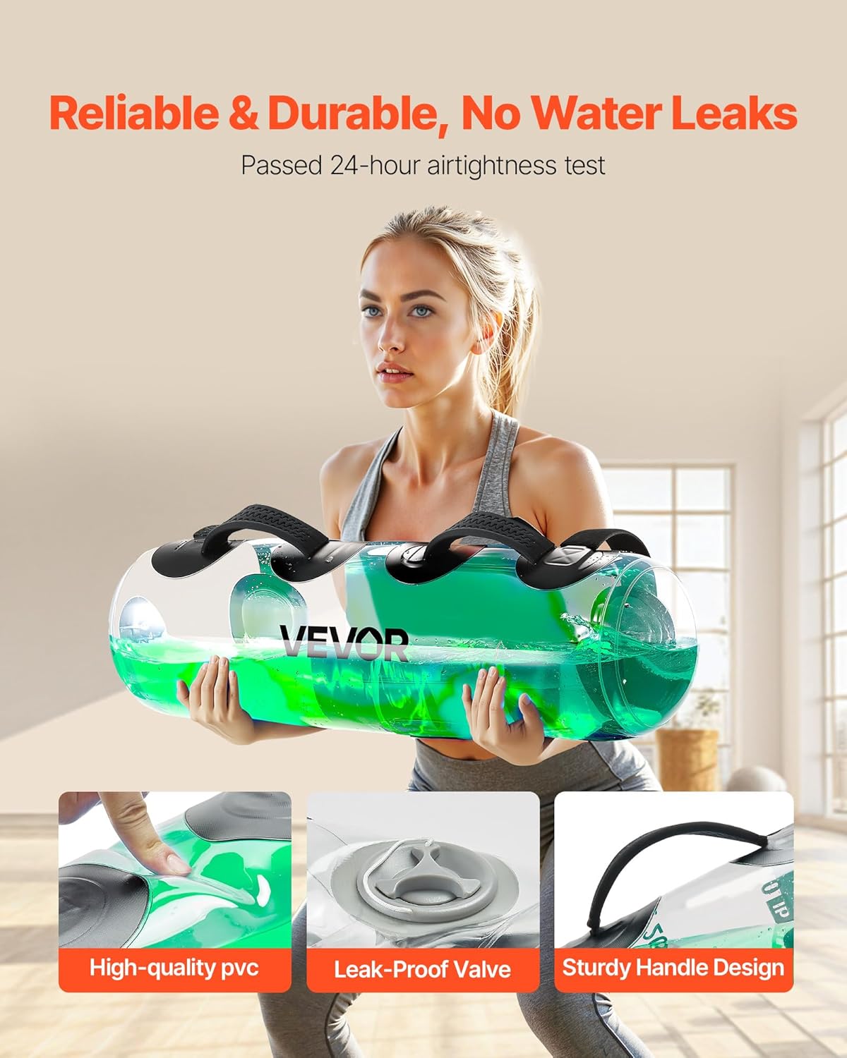 Water Weights Aqua Bag, Large Aqua Bags for Workout, Adjustable Portable Stability Fitness & Full Body Exercise Equipment, for Strength Core and Balance Training, Home Gym Exercise, Clear
